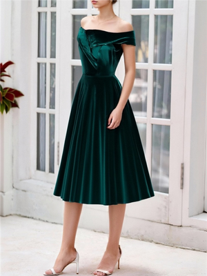 One-shoulder Christmas Velvet Claret A-line Skirt Cocktail Party Formal Midi Dress