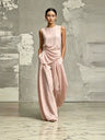 Casual Solid Color Round Neck Loose Sleeveless Top And High-waisted Trousers Two-piece Set