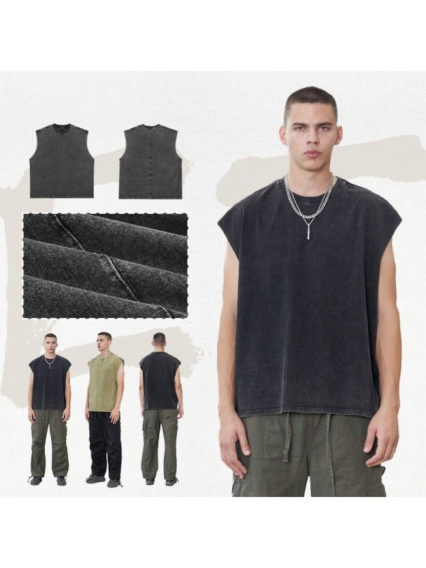 Liber Summer Men's Raw cuffs Solid Color Tank tops