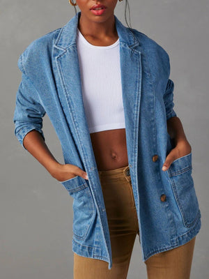 Lapel Buttons Denim Jacket Blazers