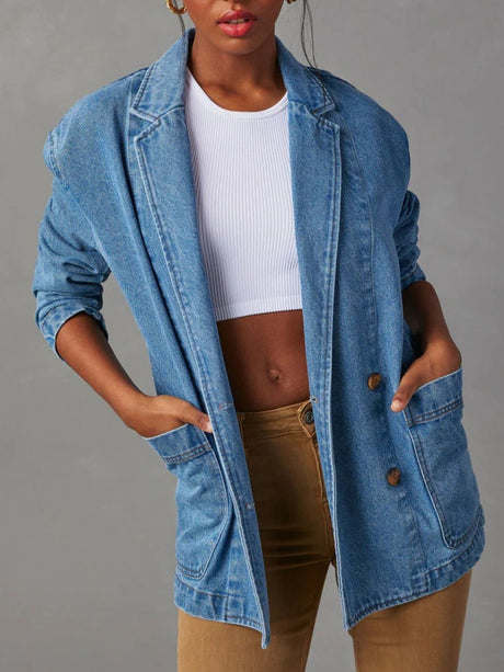 Lapel Buttons Denim Jacket Blazers