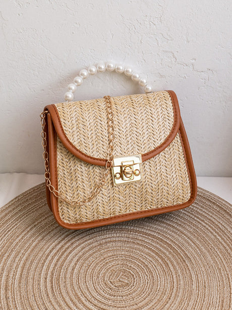 Vacation Straw Beaded Crossbody Bag