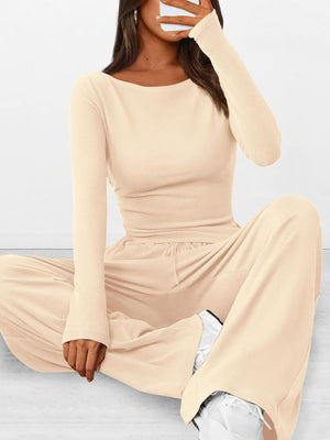 Liber Autumn Women's Lace up Solid Color 2-piece Sets