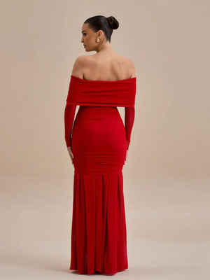 3D Flowers Valentine's Day Off-shoulder Pleated Maxi Dresses