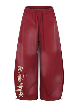 Letter Printed Machete Wide-leg Hip Hop Spray Dyeing Make Dirty Mopping Sweatpants