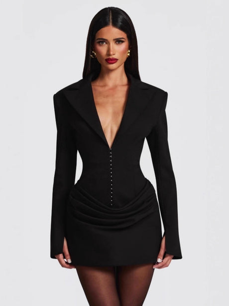 Lapel Waist-cinching Pleats Grace Suit Mini&Short Dresses