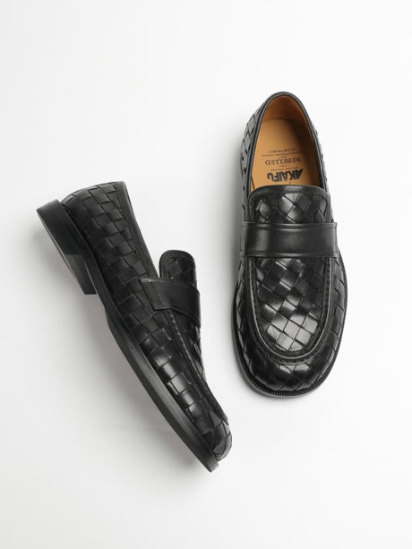 AKAIFU Hand-woven Imported Cowhide Retro Casual Penny Loafers Slip-on Leather Shoes
