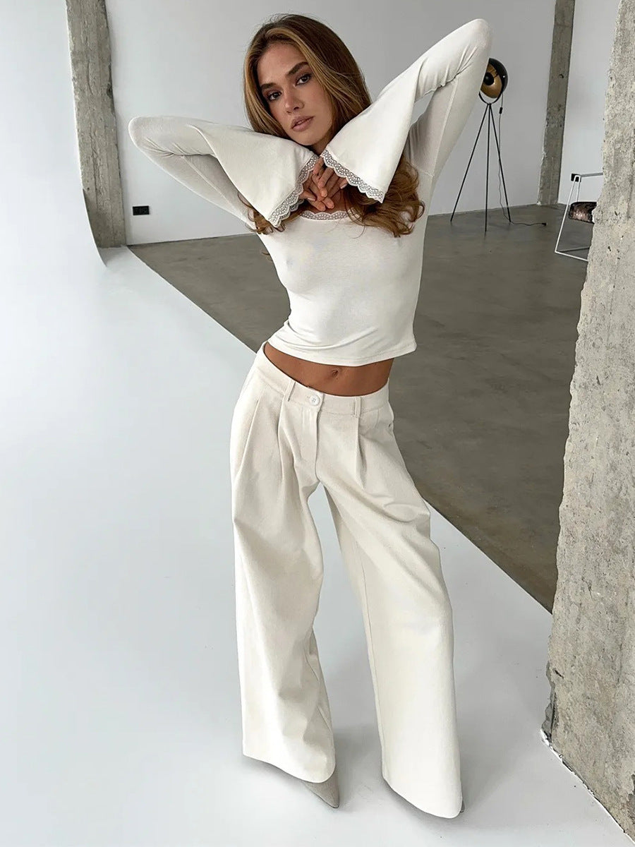 High-waisted, Pleated, Slimming Wide-leg Trousers For Work