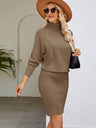 Knitting Turtleneck Jacquard Long Sleeve Mini&Short Dresses