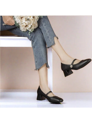 Liber Spring and Autumn Pearl Women's High Heel Mary Jane Shoes