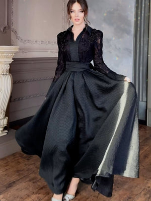 Beaded Flowers Lace Long Sleeve Formal Maxi Dresses