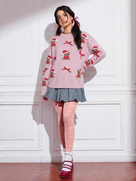 Christmas Little Bear Bow Crew Neck Headgear Sweaters