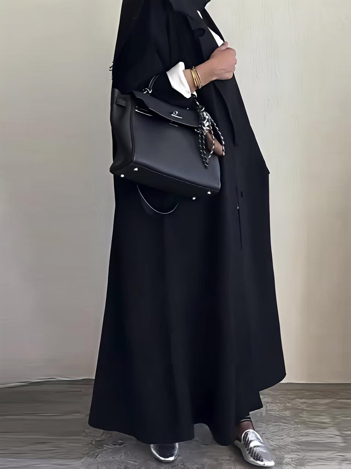 Black Mid-length Long Sleeve Coats
