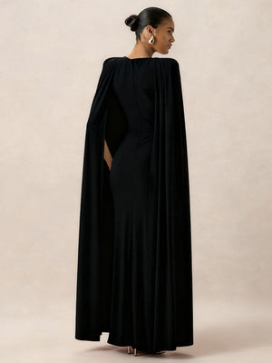 Cloak Style Longline Temperament Crew Neck Grace Maxi Dresses