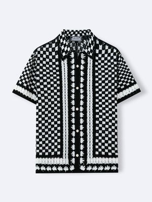Crochet Knitting Black And White Plaid Hollow POLO Shirt