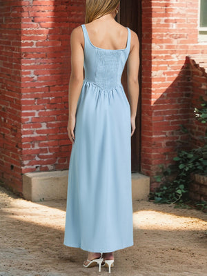 Pleats On Suspenders Tucking And Waist-cinching Maxi Dresses