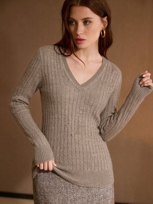 Superfine Merino Wool Cashmere Silk V Pullover Sweater