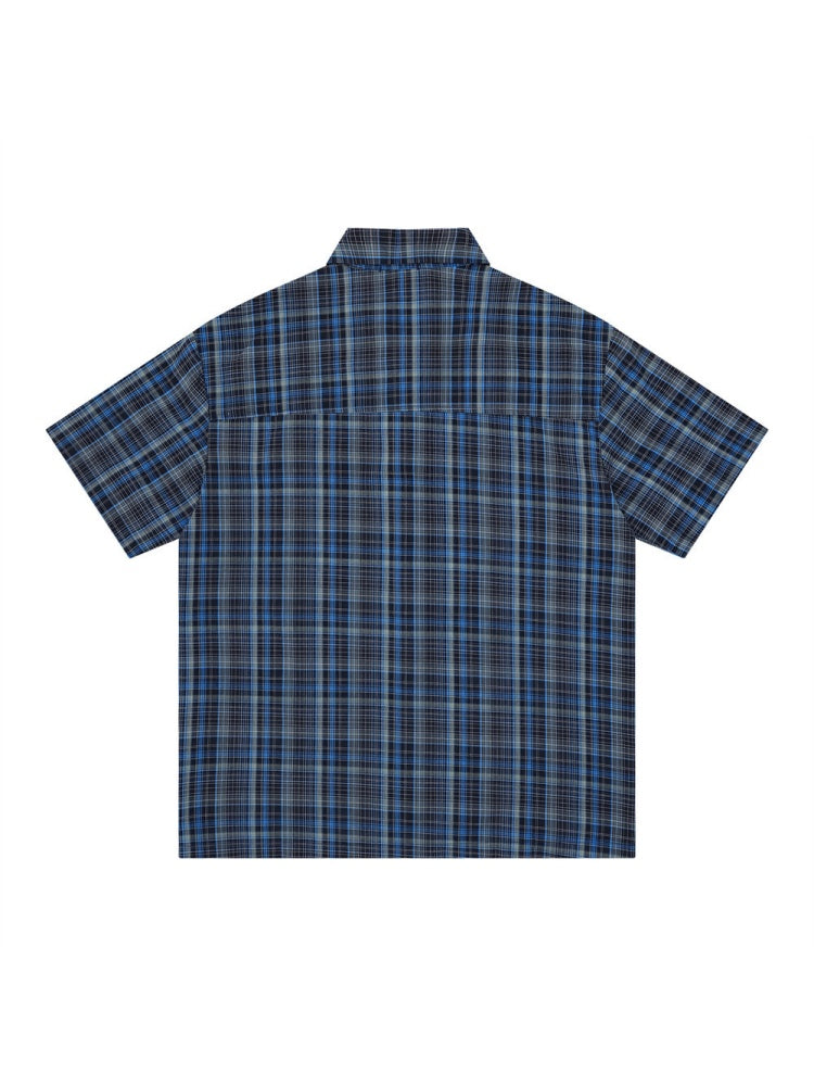 Color-blocked Patchwork Plaid Letter Printed Hip Hop Shirts