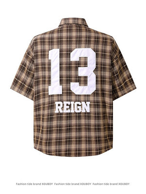 Retro Rivet Letter Embroidery Plaid Shirts