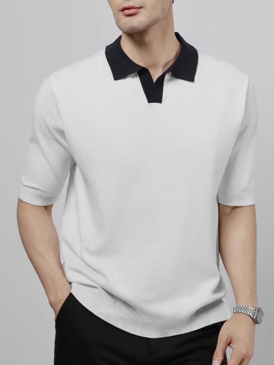 Color Matching Old Money Style Slim-fit Polo Shirts