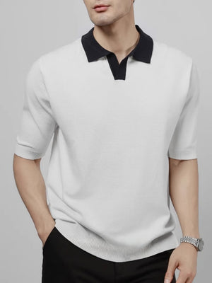Color Matching Old Money Style Slim-fit Polo Shirts