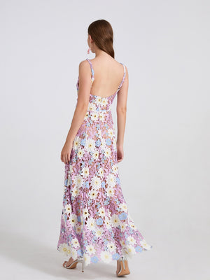 Lace Embroidery Spaghetti Strap Long Dress
