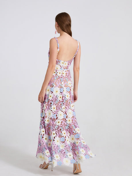 Lace Embroidery Spaghetti Strap Long Dress