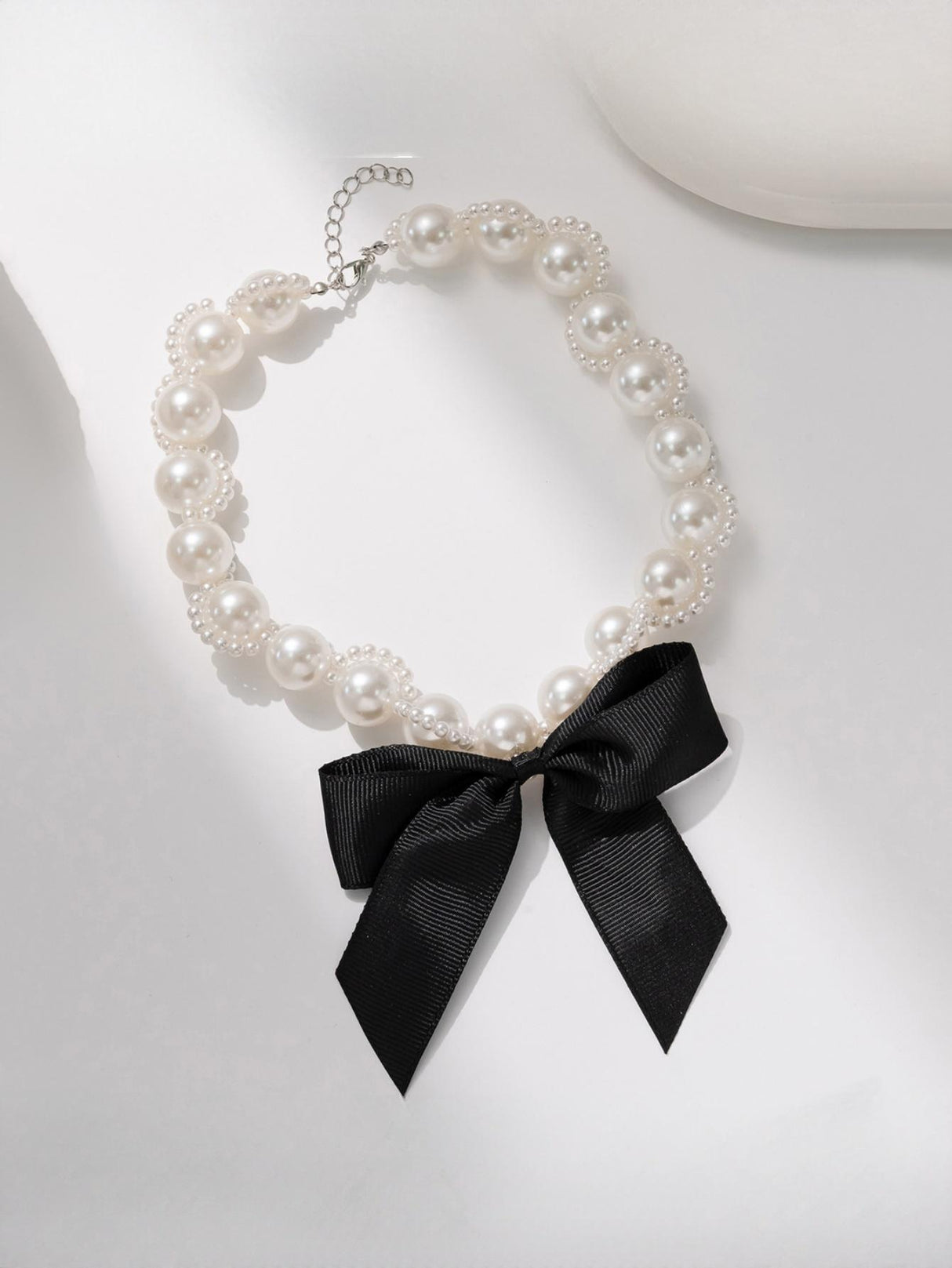 Imitation Pearl Ribbon Bow Necklace