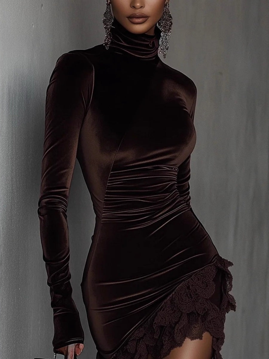 Turtleneck Lace Mini&Short Dresses