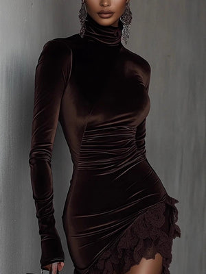 Turtleneck Lace Mini&Short Dresses