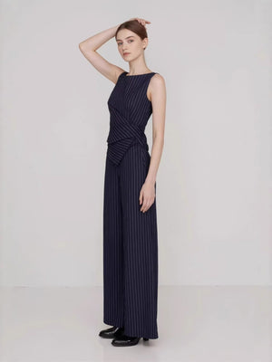 Profession Stripes Sleeveless Asymmetrical Jacket Straight-leg Trousers 2-piece Sets