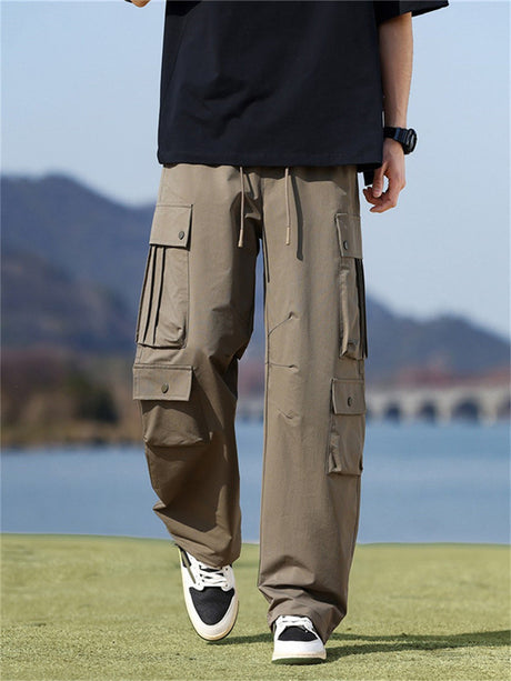 Liber Spring Men's Multiple pockets Solid Color Cargo Trousers