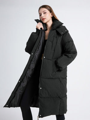 Hooded Zippered Extended Knee-length Down Jacket Thickened Coat