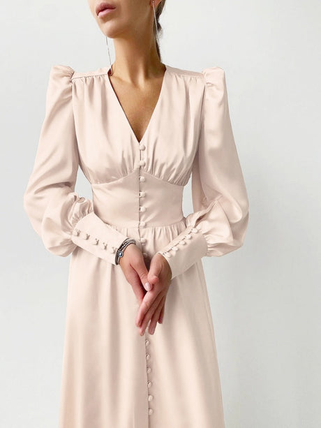 V-neck Satin Waist Retro Maxi Dresses