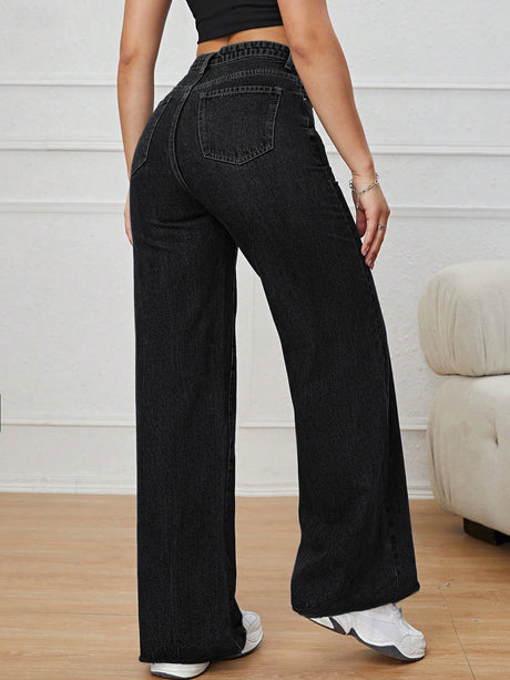 Casual Style Straight Leg Mid-rise Denim Trousers