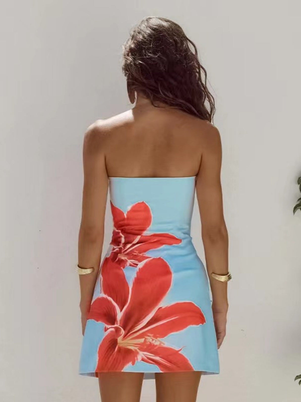 Floral Print Strapless Bodycon Mini&Short Dresses