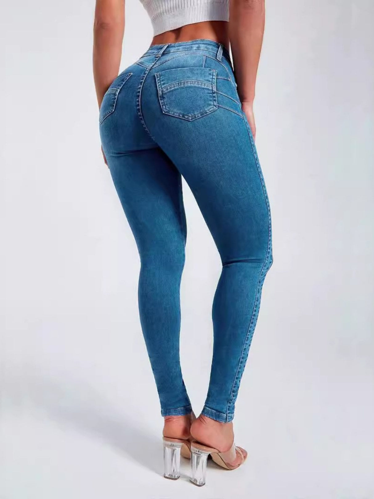 Zipper Stretch High-waisted Hip-hugging Pencil Pants Jeans
