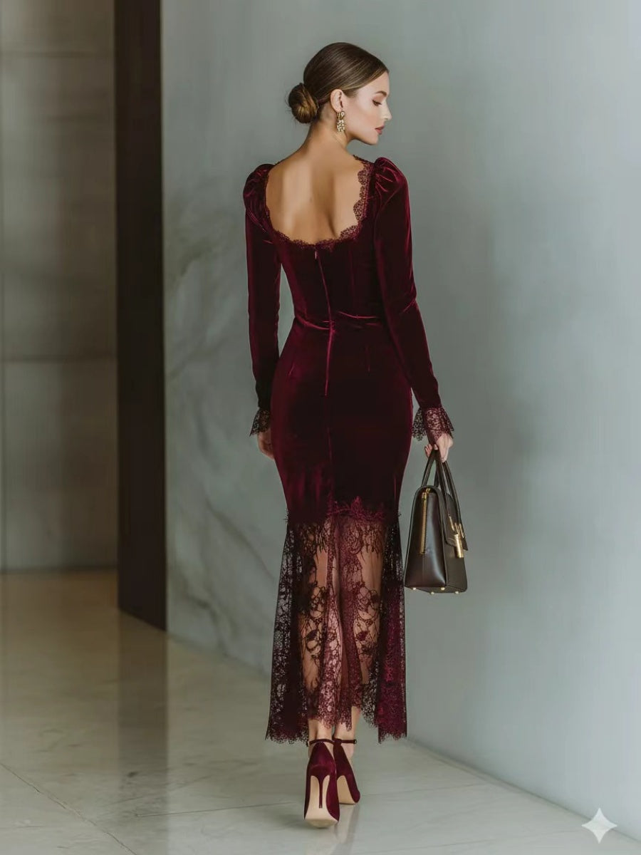 Lace Velvet Fishtail Parties Maxi Dresses