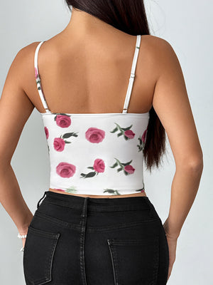 Printed Fish Bones Splicing Lace-up Cutout Bra Camisoles