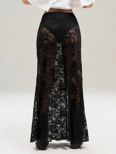 Lace See-through Sexy Mesh High-waisted Long Skirts