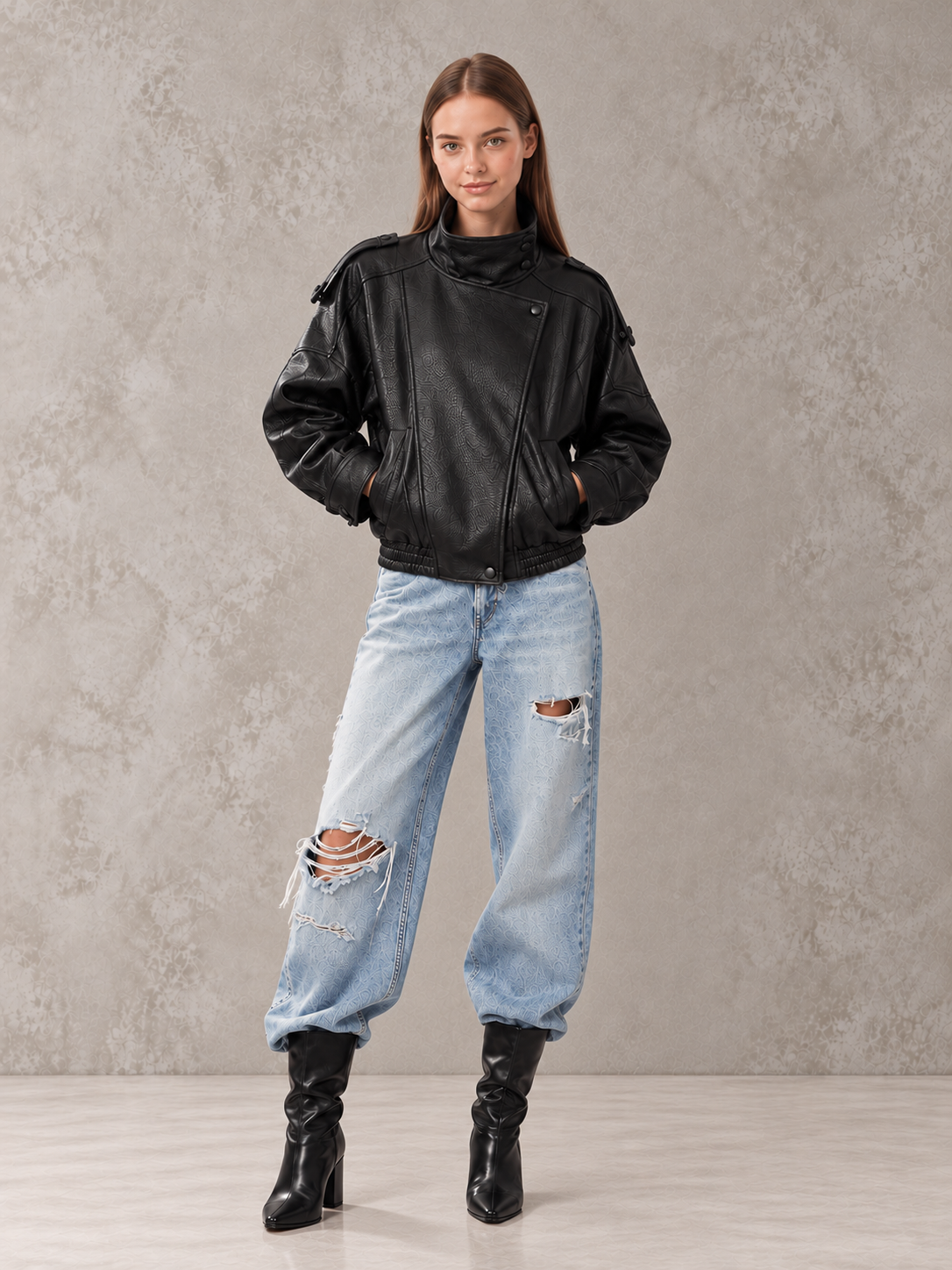 PU Leather Jacket With Long Sleeves For Autumn And Winter