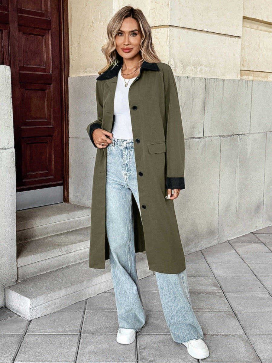 Women's Long green contrast trench coat