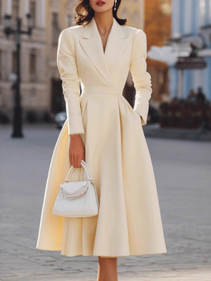 Lapel V-neck Waist Commuting Midi Dresses