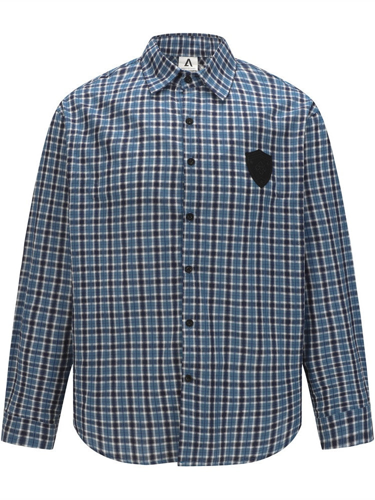Liber Autumn Neutral wear Appliqué embroidery Plaid Shirts