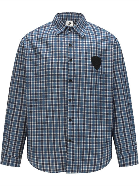 Liber Autumn Neutral wear Appliqué embroidery Plaid Shirts