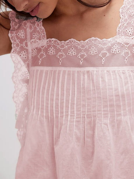 Lace Trim Square Neck Tie Tank Tops&Camis