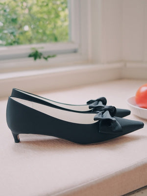 BIUCILI French-style Elegant And Romantic Pointed-toe Silk Satin Kitten Heel Flats For Early Spring.