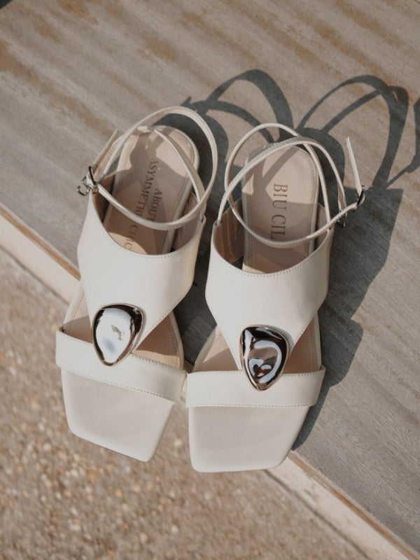 BIUCILI Original Design "Slow Time" French Minimalist Flat Lace-up Open-toe Low-heeled Sandals For Women