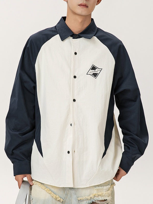 Simple Color-blocked Printed Patchwork Shirts