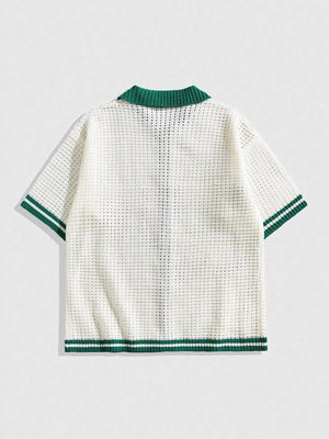 Embroidery Hollow Out Vacation Beach Color Matching Knitting Shirts